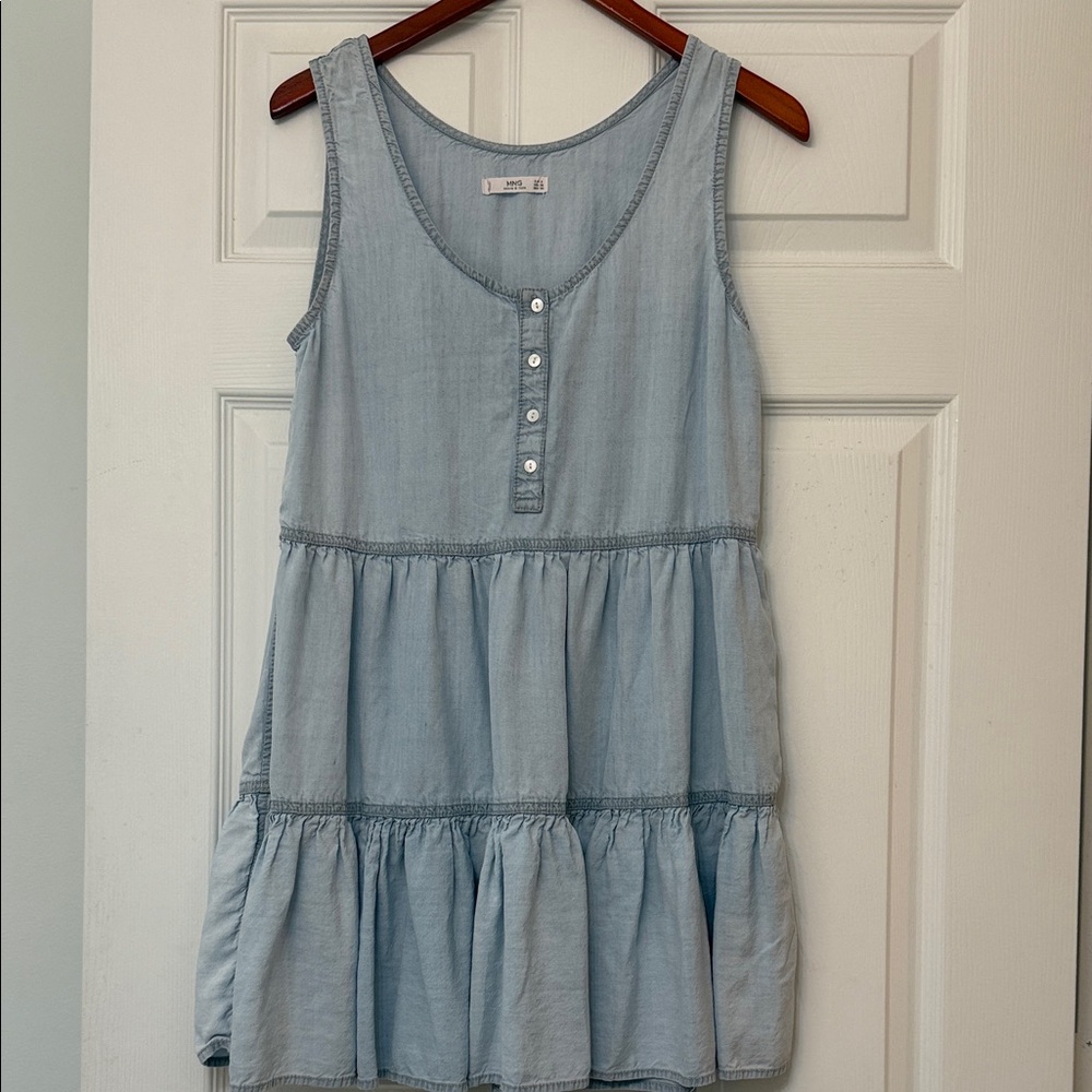 Mango Denim Mini Dress | Button Front | Belted | Size XS
